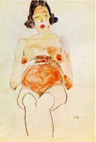Tekening: rood naakt, zwanger, 1910 Aquarel op houtskool